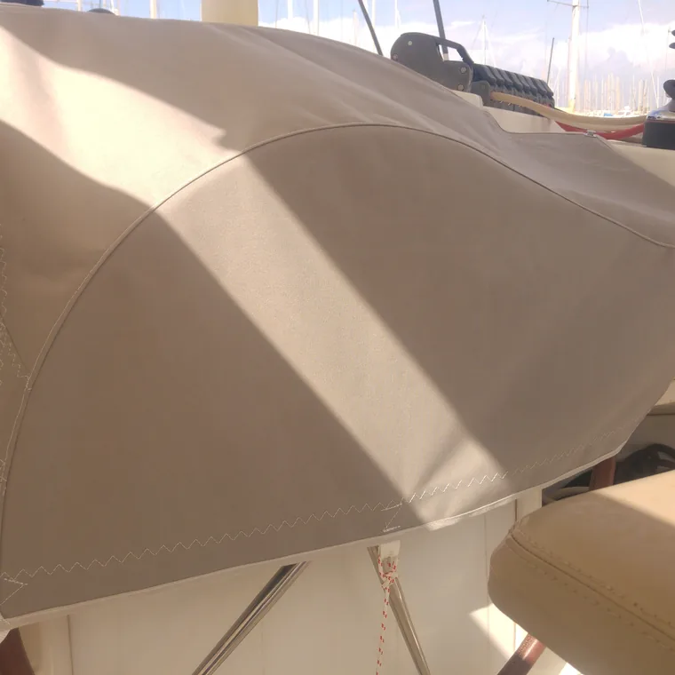 Cream cover fitted over the helm console