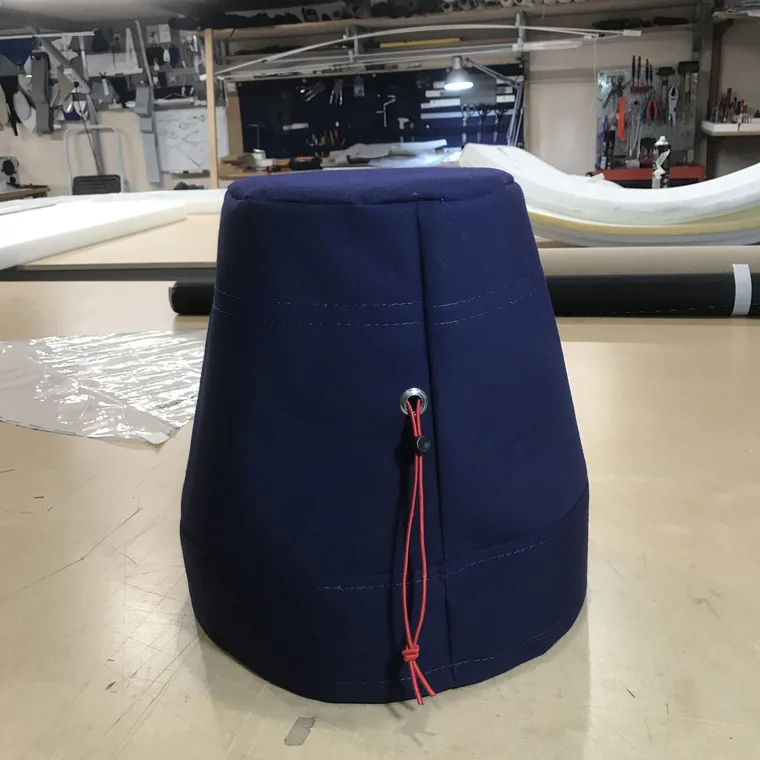 Navy pedestal cover finished in the workshop