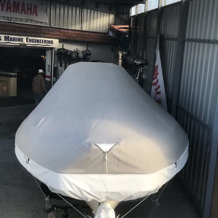 RIB under a full cover in the workshop