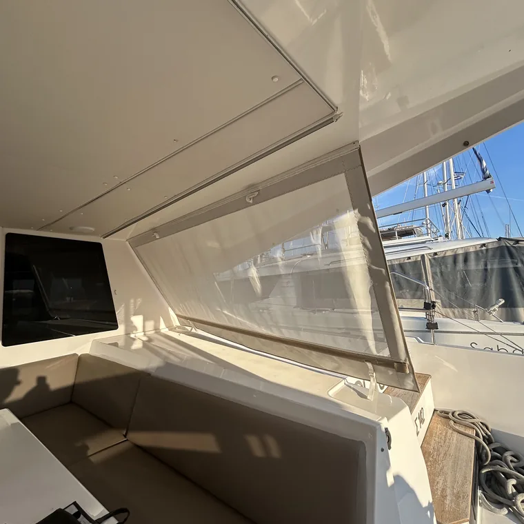 Cream side panel rolled down inside the cockpit