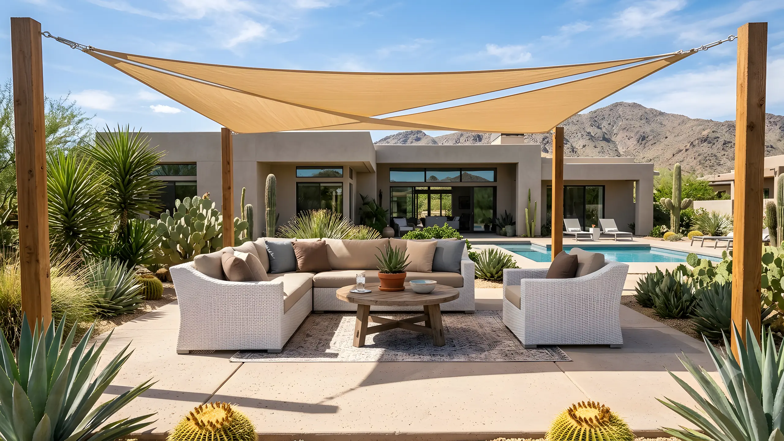 Shading and weather protection over a terrace